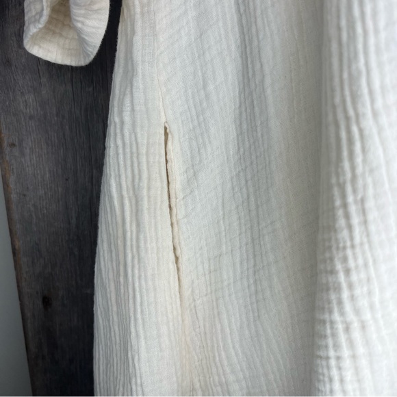 Pink Lily Beach Boho Cream Double Gauze Babydoll Mini Dress w/ Pockets sz L - Picture 7 of 16